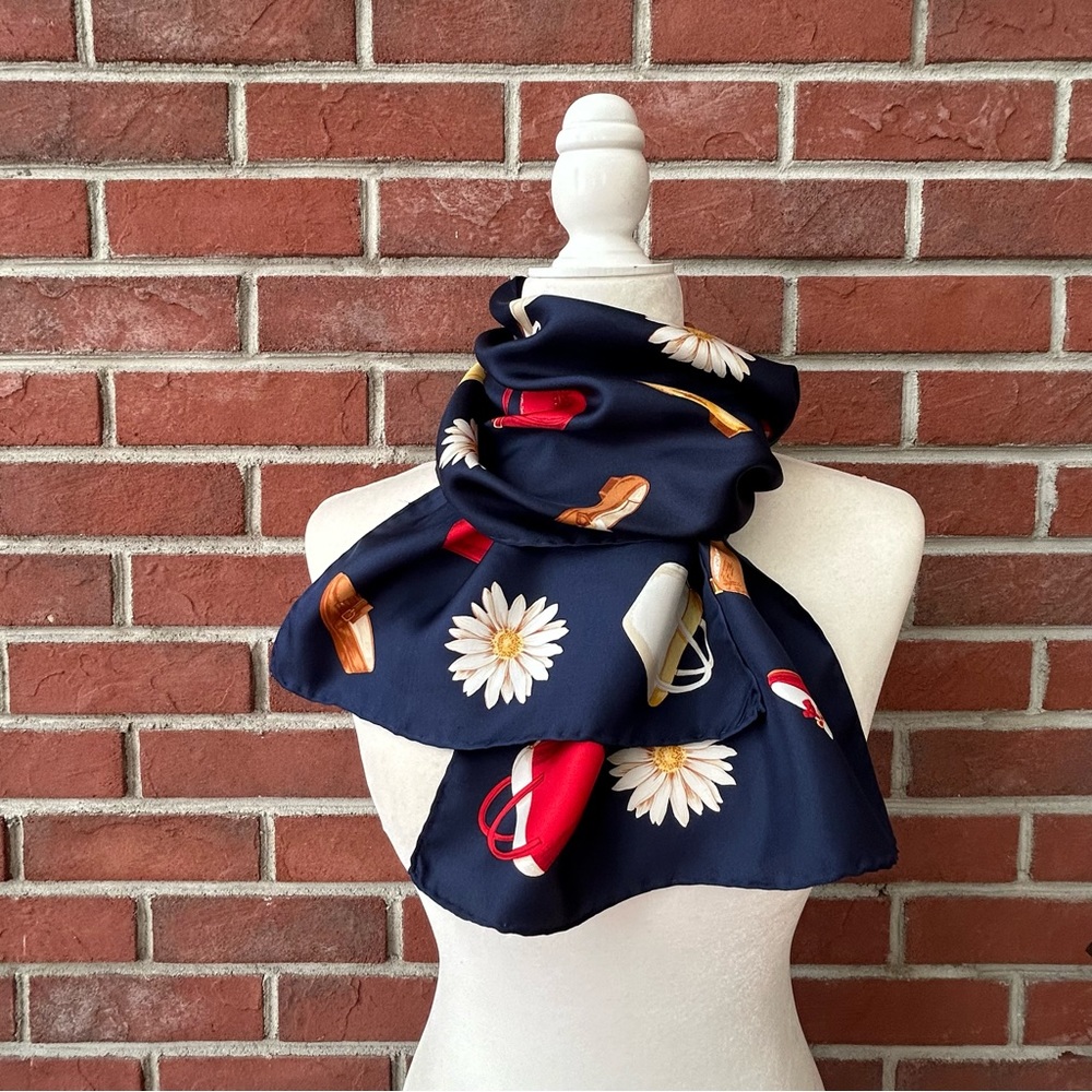 •Slik Floral Graphic Hand rolled Scarf 59”x12”